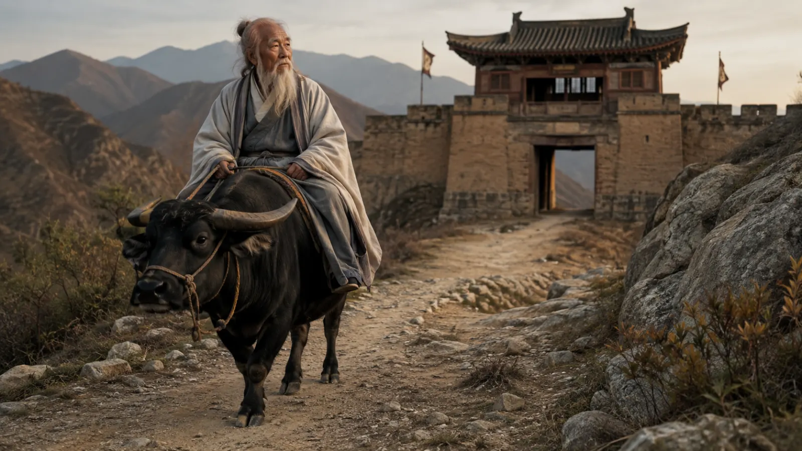 Traditional depiction of Laozi with early Chinese philosophical manuscript context